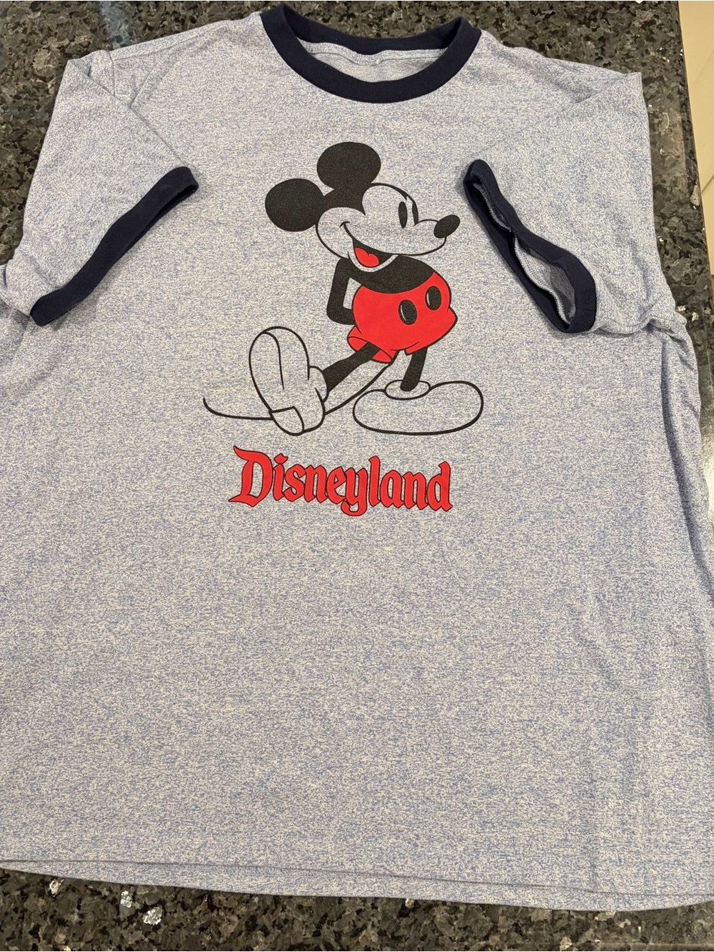 Disney Mickey Mouse Heather Blue Ringer Tee with Red Accents